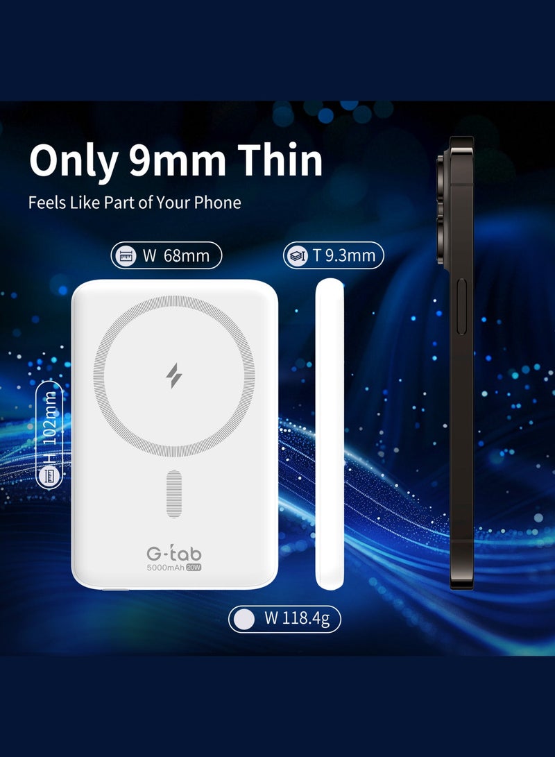 G-Tab MINI50 5000mAh Magnetic Power Bank | 20W Fast Charging | Slim Portable MagSafe Wireless Charger with Cable | Compatible with iPhone & Android - Image 3